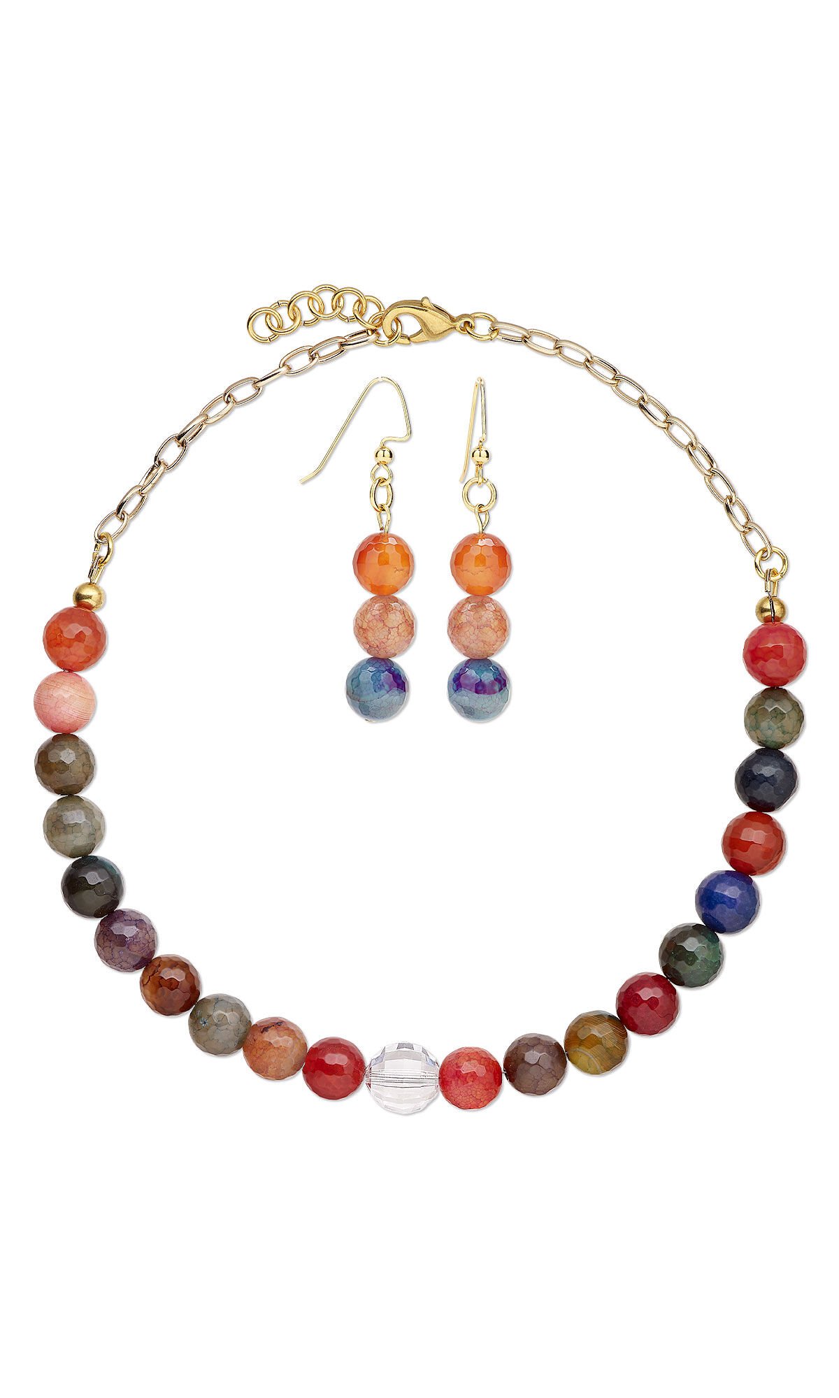 Design Idea R N 2 K - Single-strand necklace features multicolored pearls and gold chain.