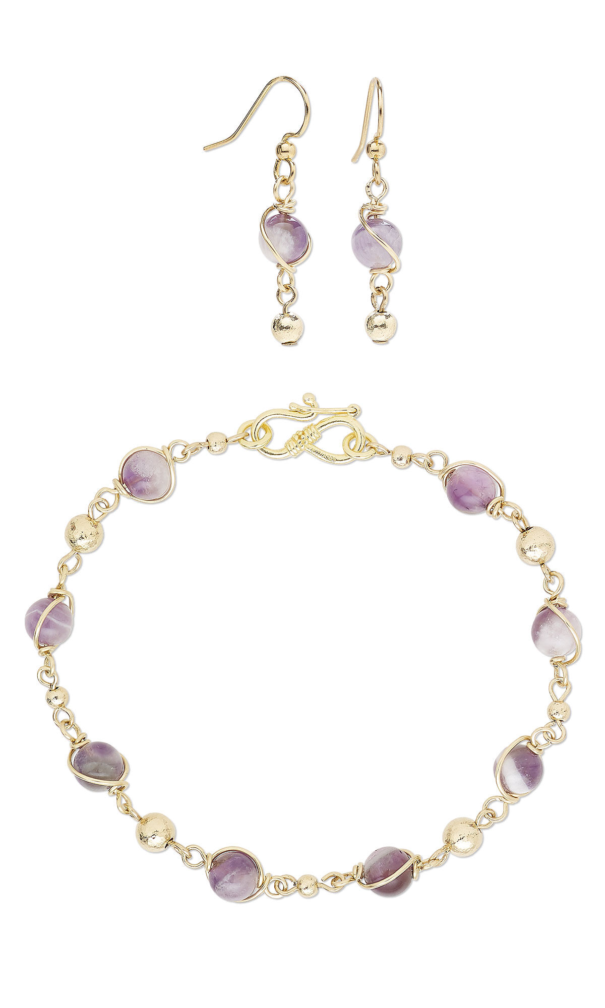 Design Idea S A 2 5 Bracelet and Earring Set with Amethyst Beads and 14kt Gold-Filled Beads and Findings 