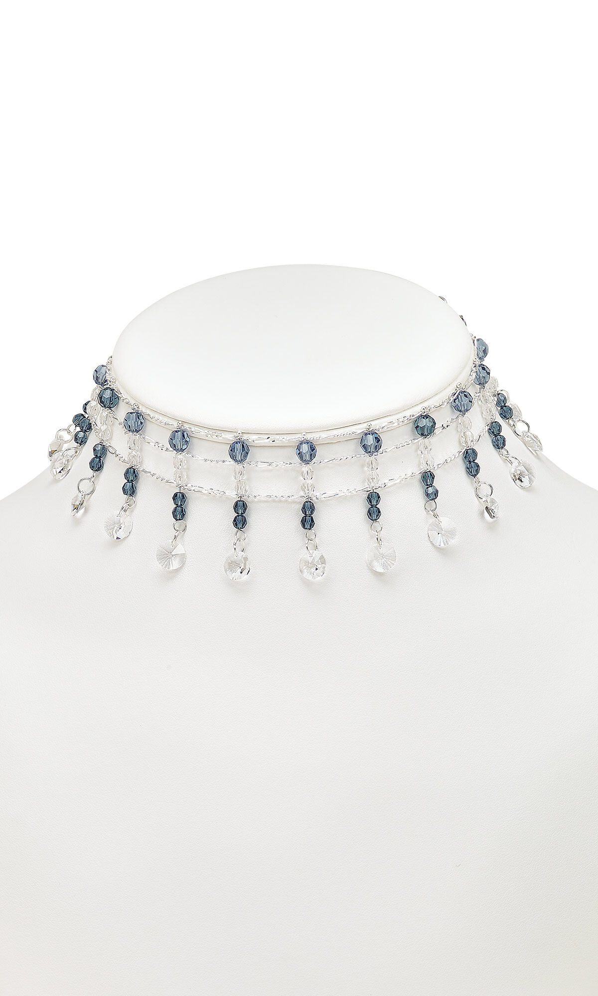 Choker necklace with blue and clear crystals