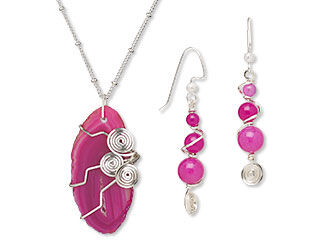 An image of a pink malaysia "jade" focal and matching earrings
