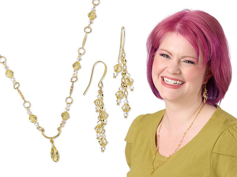 Model wearing jewelry made with crystal passions beads