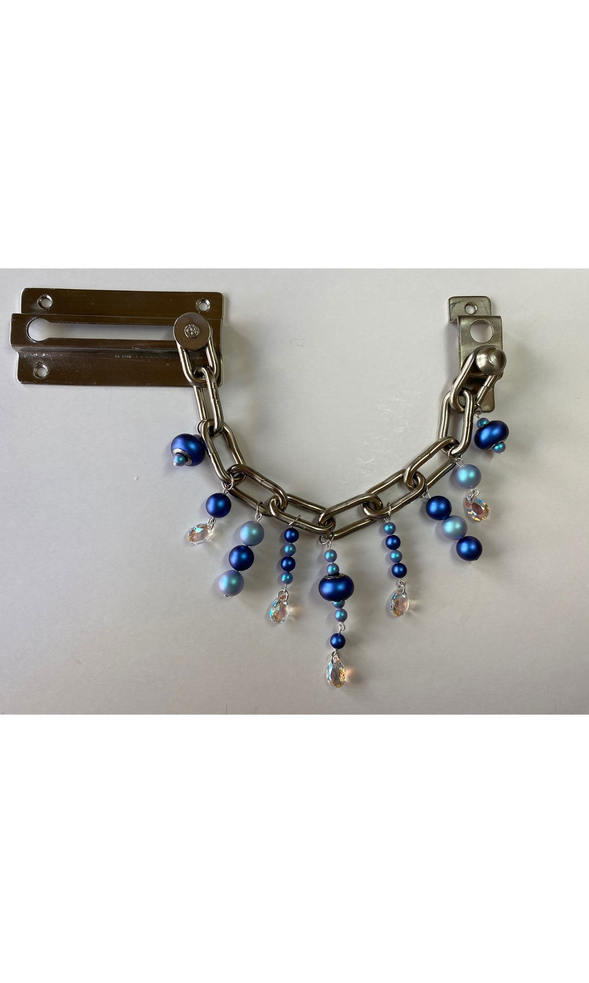Deadbolt chain with blue and clear crystal beads
