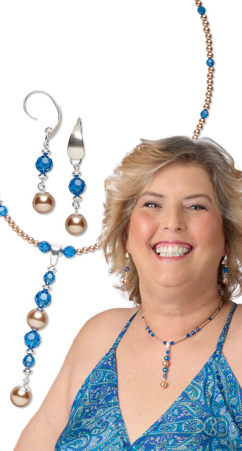 Model wearing a blue crystal jewelry set