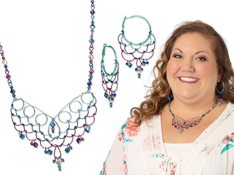 Model wearing a wireworked necklace