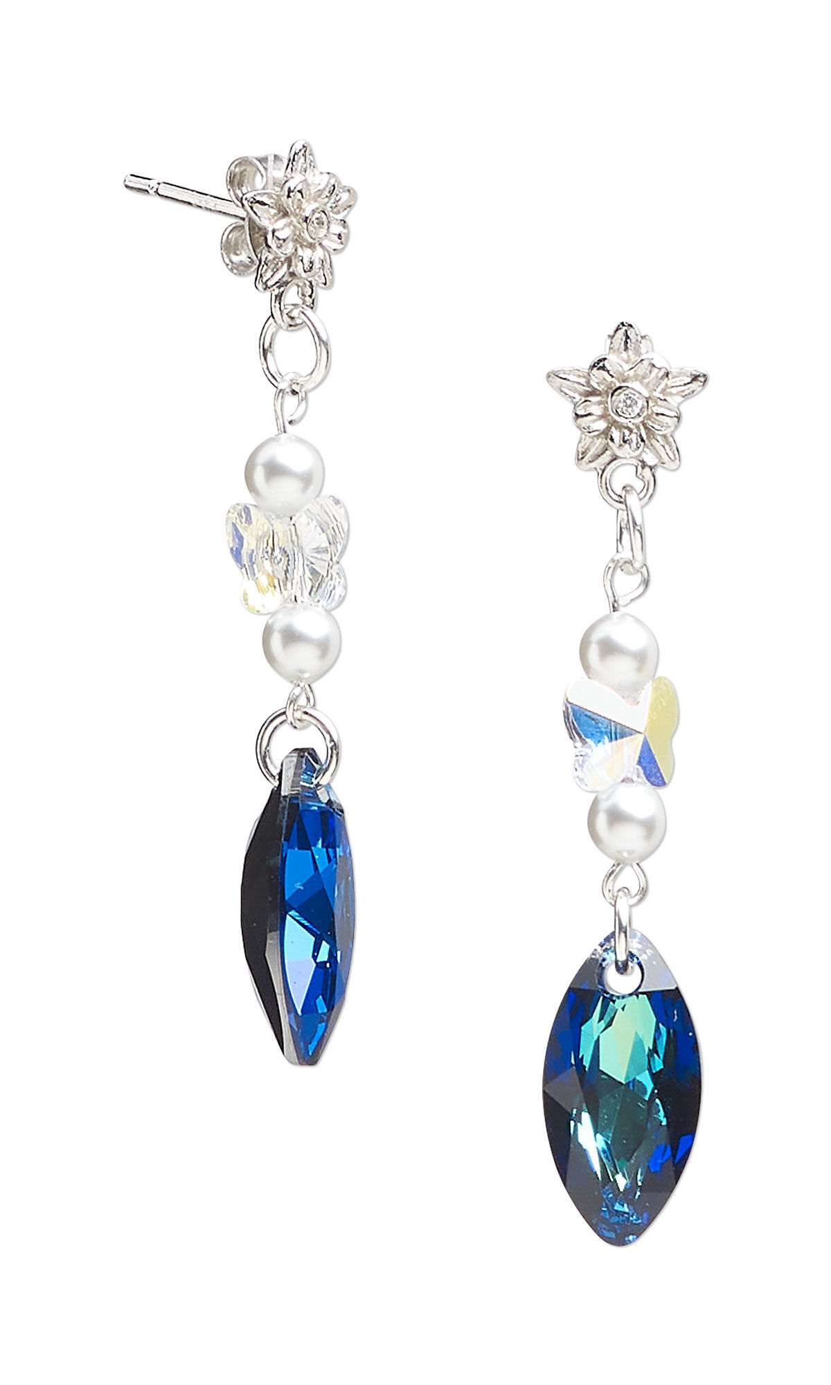 Design Idea S B 2 T &ndash; Post-style earrings made with Crystal Passions beads, drops and pearls with sterling silver