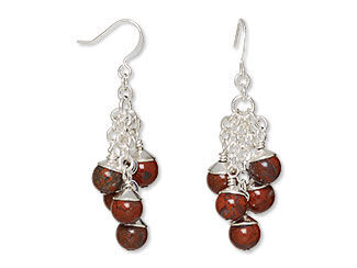 An image of earrings made with brecciated beads and silver bead caps