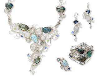Bib-Style Necklace, Bracelet, Ring and Earring Set