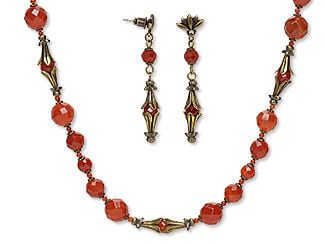 Single-Strand Carnelian Necklace and Earrings