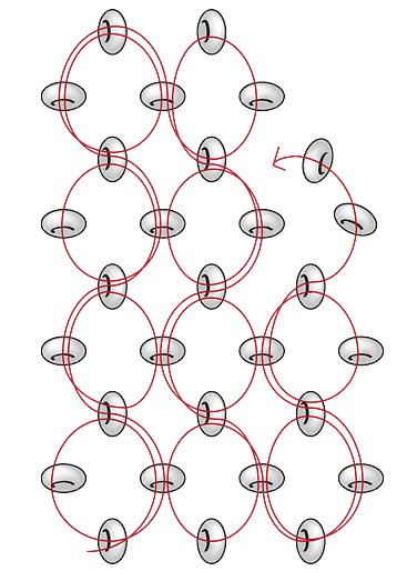 The right angle weave (single needle) stitch diagram