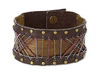 Design Idea E 7 8 5 - Wide cuff bracelet with Green Serpentine Gemstone Beads, Autumn Jasper Gemstone Beads and Antiqued Brass-Finished "Pewter" Button