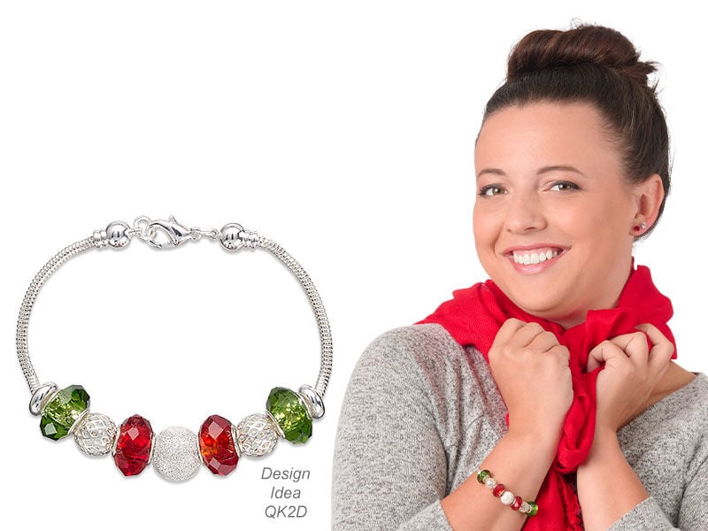 Model wearing a jewelry set made with large hole beads