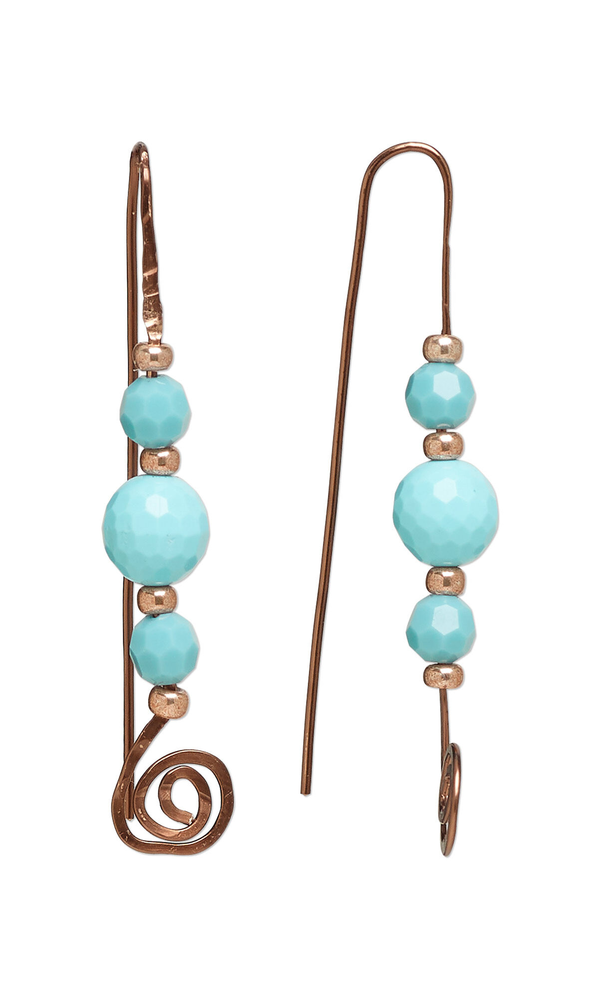 Wire earrings with turquoise and copper colored beads