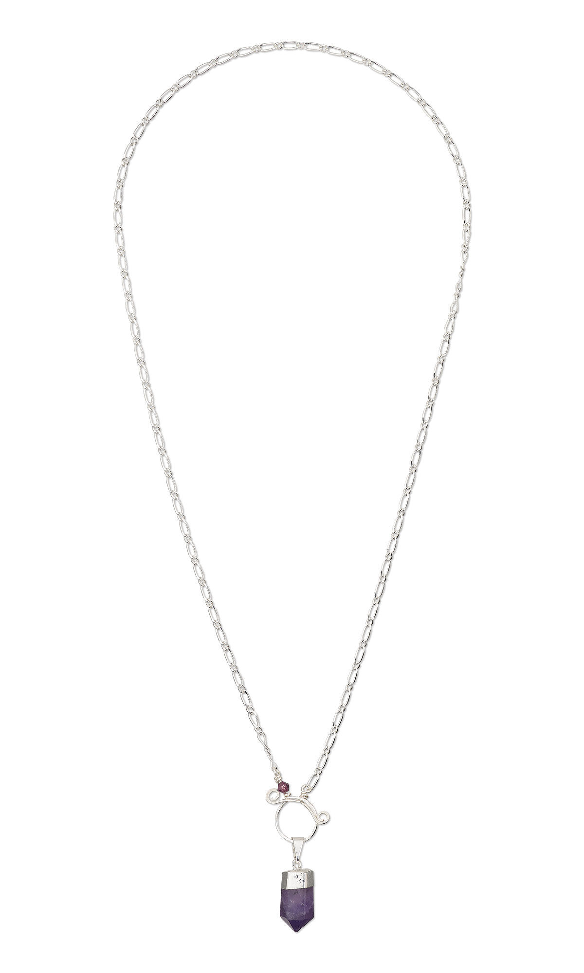 Chain necklace with an amethyst drop on a wire toggle closure