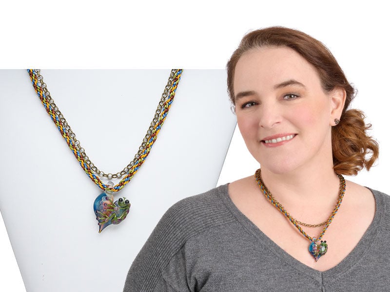 Model wearing a kumihimo bracelet 