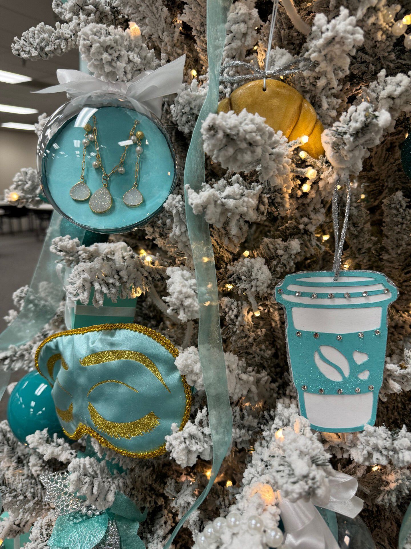 Blue ornaments on a tree