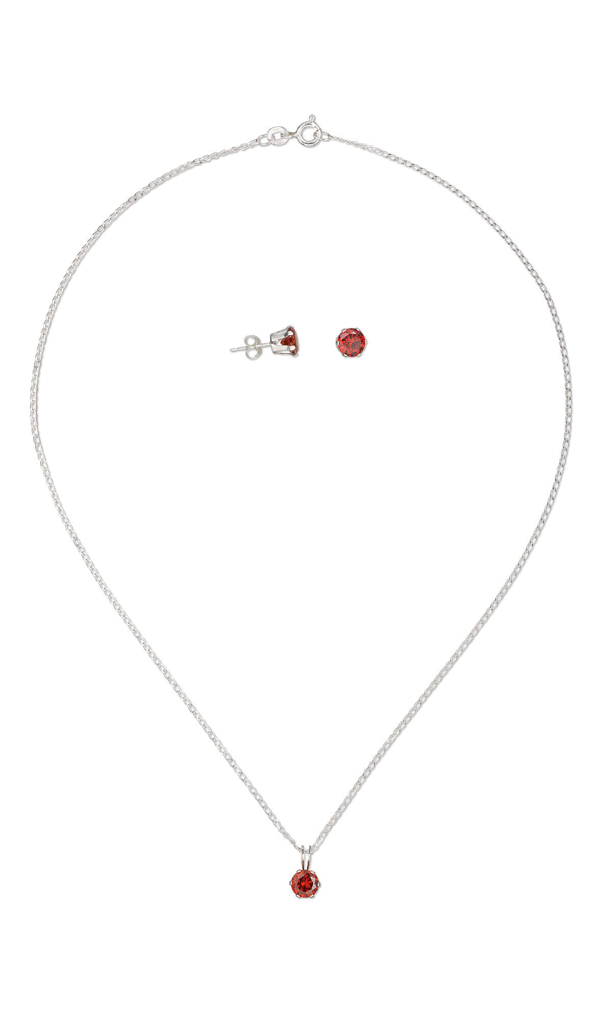 Design Idea S D 3 F &ndash; Necklace and earstuds made with ruby red cubic zirconia faceted gemstones in sterling silver Snap-Tite&reg; settings and sterling silver Gossamer&trade; chain