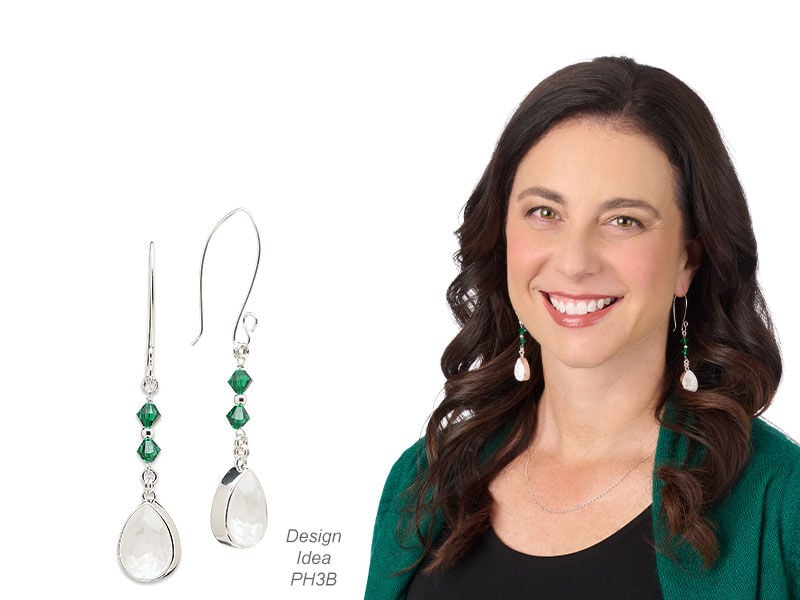 Model wearing earrings made with almost instant jewelry