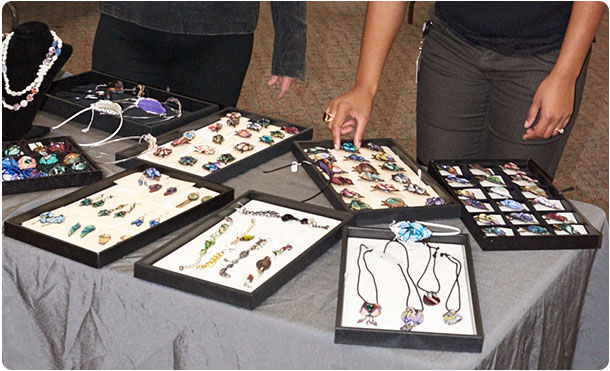 Jewelry displayed on trays