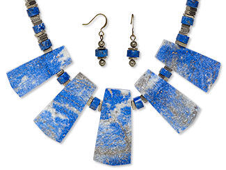 Design Idea K627 Necklace and Earring Set with Lapis Lazuli Gemstone Beads and Pyrite Gemstone Beads
