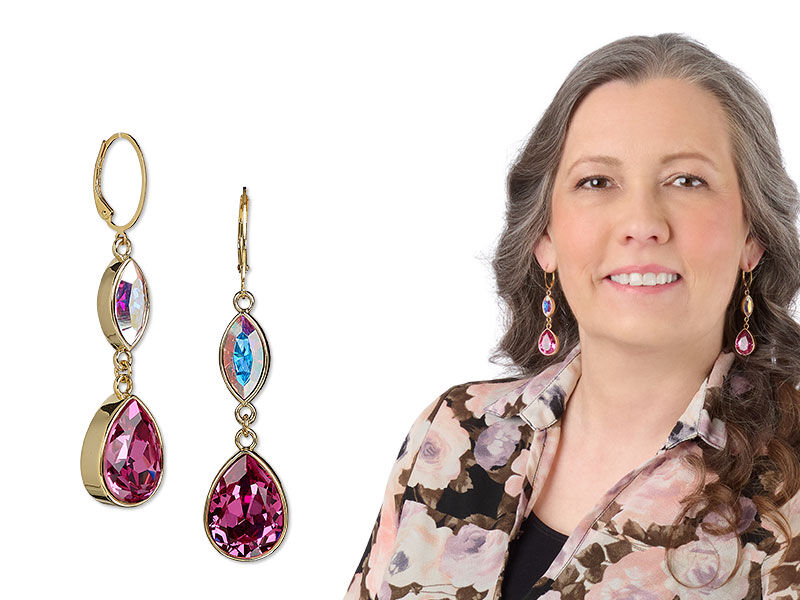 Model wearing earrings made with almost instant jewelry