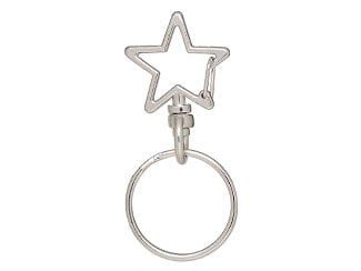 Silvery star has a swivel clasp below it and holds a silvery round ring.