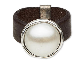 Leather Ring with Acrylic Pearl