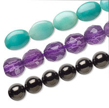 Jet, amethyst and amazonite gemstones