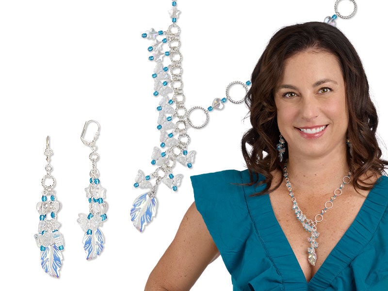 Model wearing jewelry made with Czech glass beads