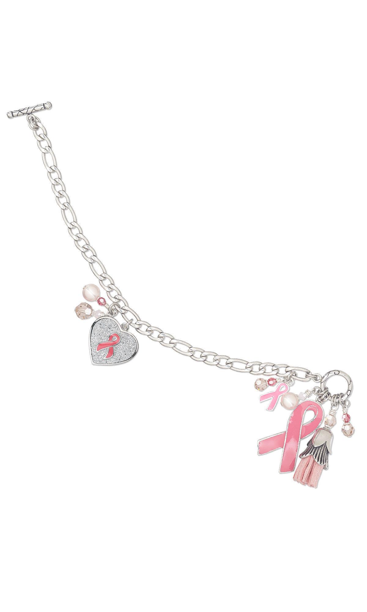 Charm bracelet with pink ribbon charms