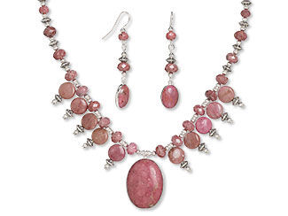 An image of a rhodonite earrings and necklace