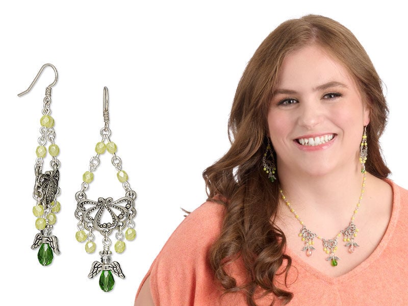Model wearing jewelry using head and eye pins