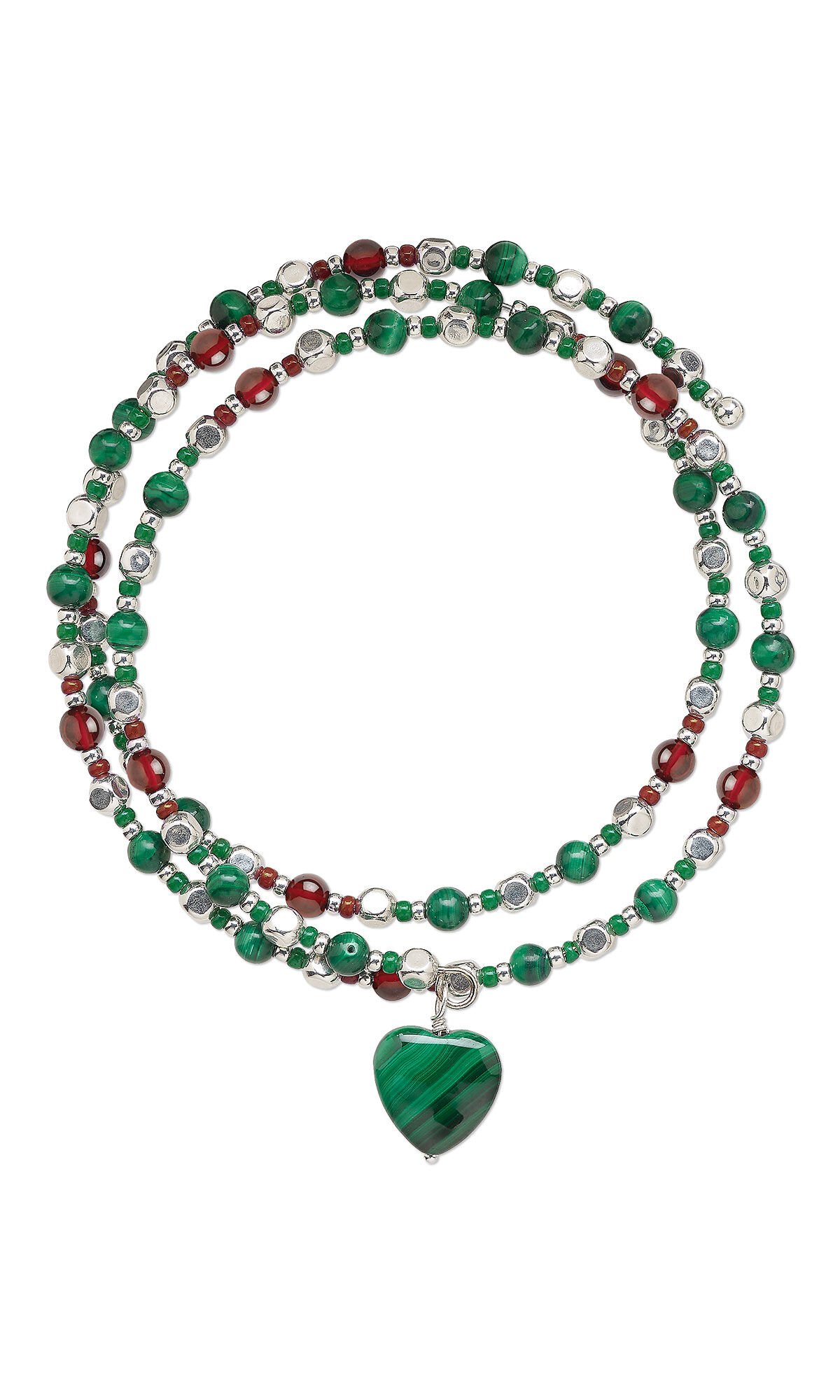 bracelet with silver metal beads and green malachite beads