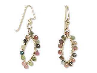 An image of earrings with wire wrapped tourmaline beads
