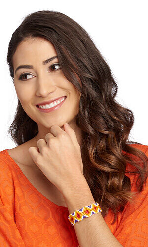 Design Idea K B 2 6 Modeled by a smiling woman in orange