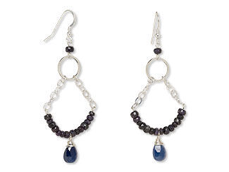 An image of earrings with sapphire beads