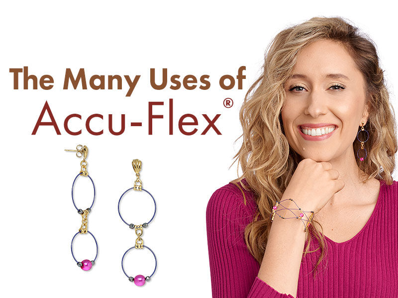 Model wearing earrings made with accuflex beading wire