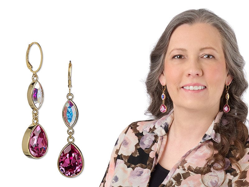 Model wearing earrings made with almost instant jewelry
