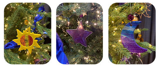 Close ups of Christmas ornaments