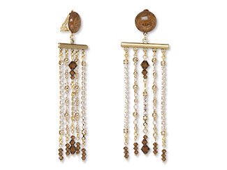 An image of earrings with chrysanthemum stone cabochon