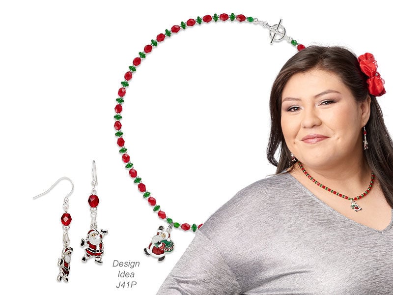 Model wearing bracelet made with a toggle clasp