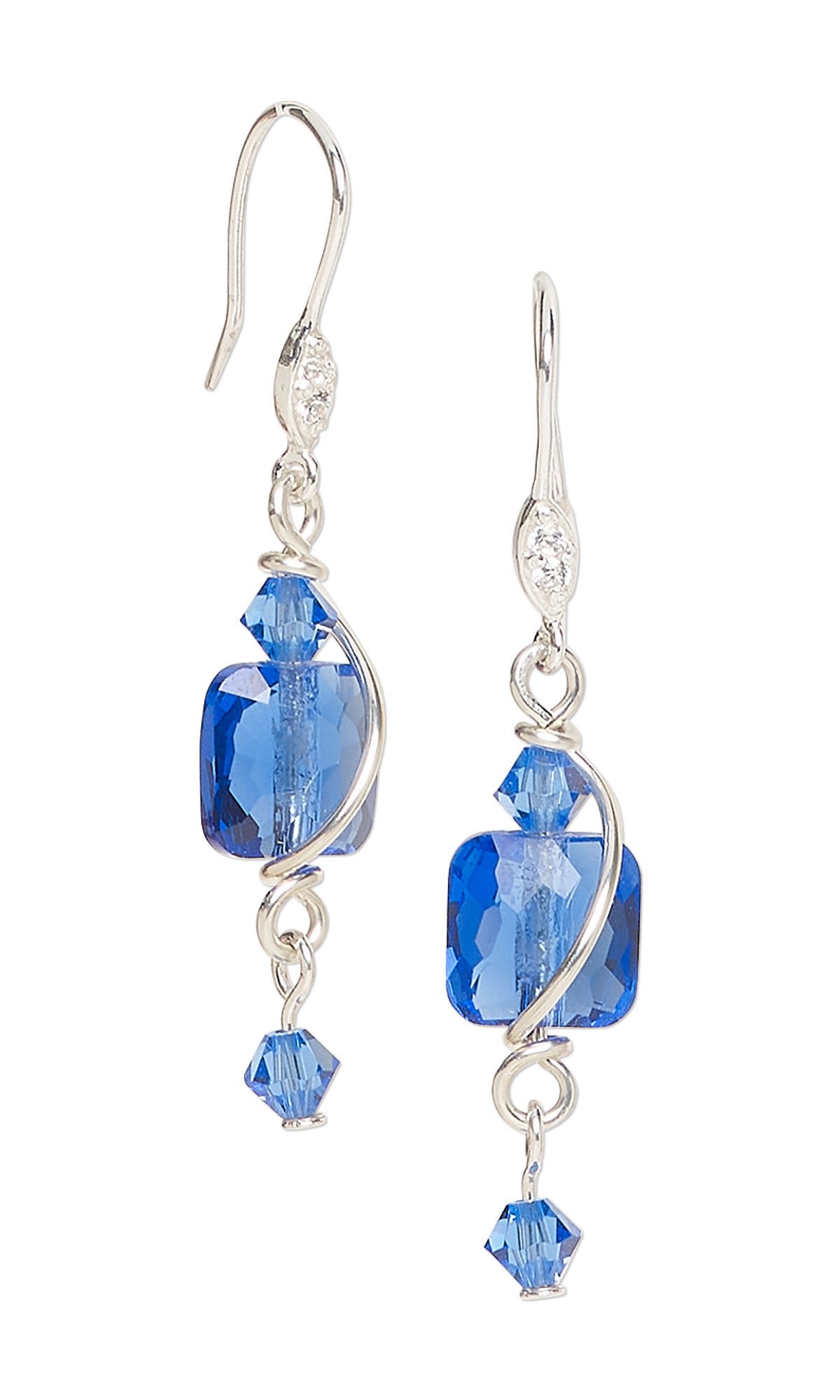 Design Idea R J 2 V - Lightly wire-wrapped blue crystals dangle from silver ear wires.