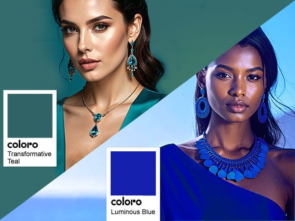 Luminous blue and transformative teal color swatches