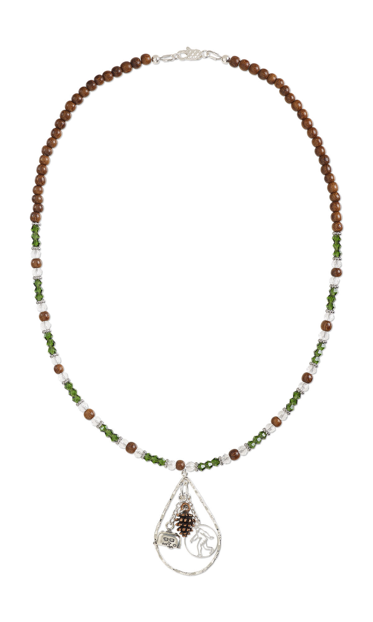 beaded necklace with teardrop focal and charm drops