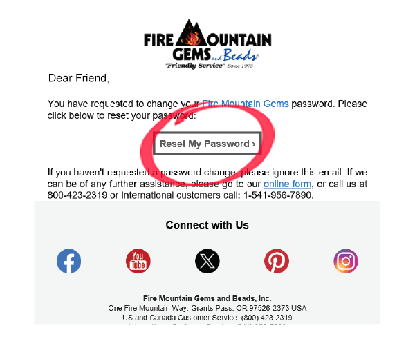 Reset Your Password Email screenshot