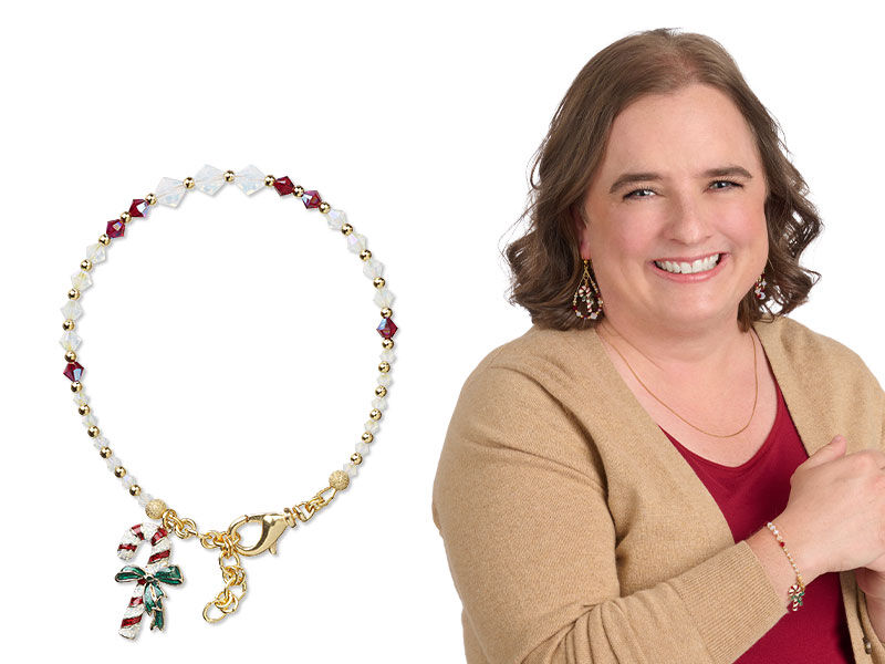 Model wearing Christmas themed bracelet