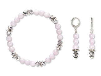 An image of a stretch bracelet and earrings made with kunzite beads