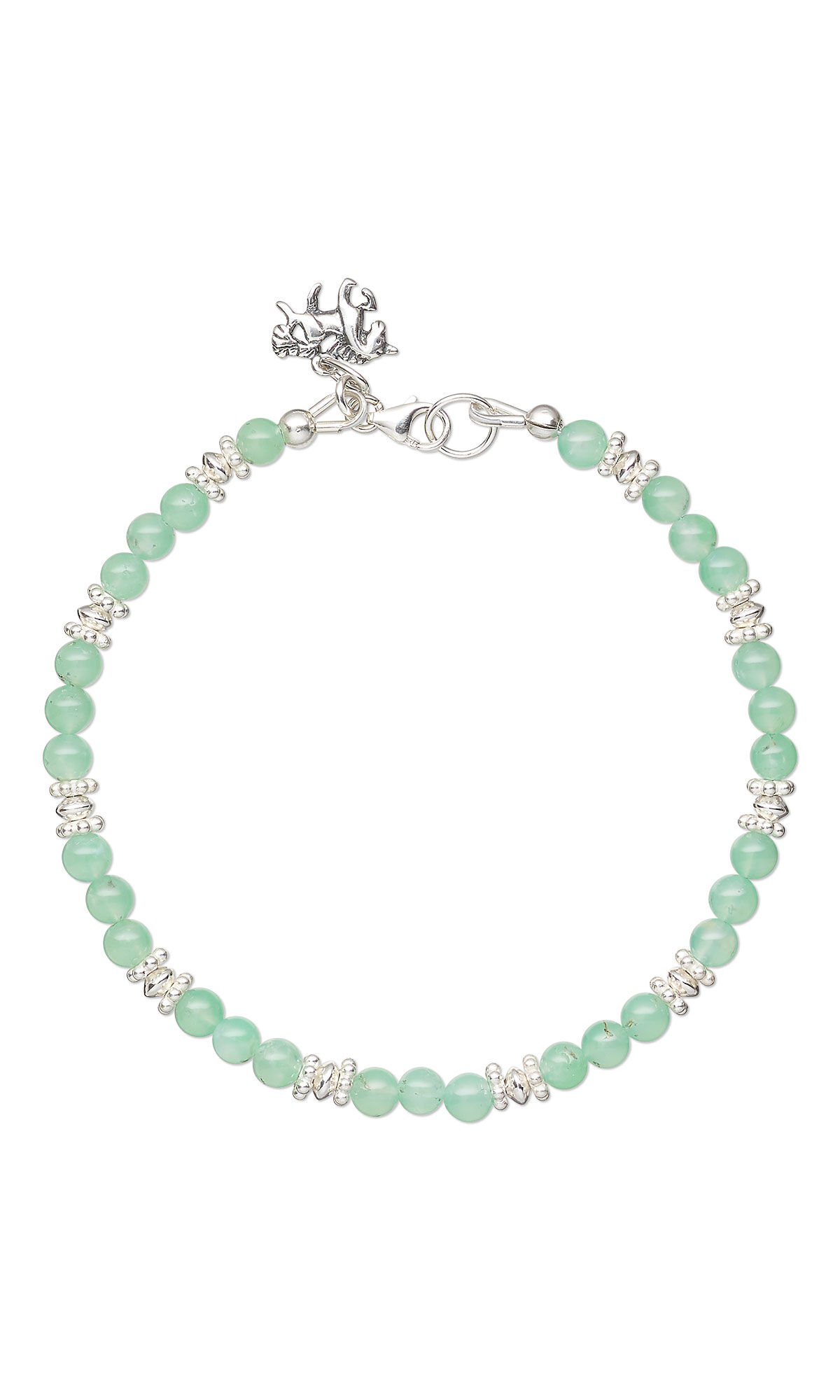 bracelet with chrysoprase and metal beads, and a horse charm