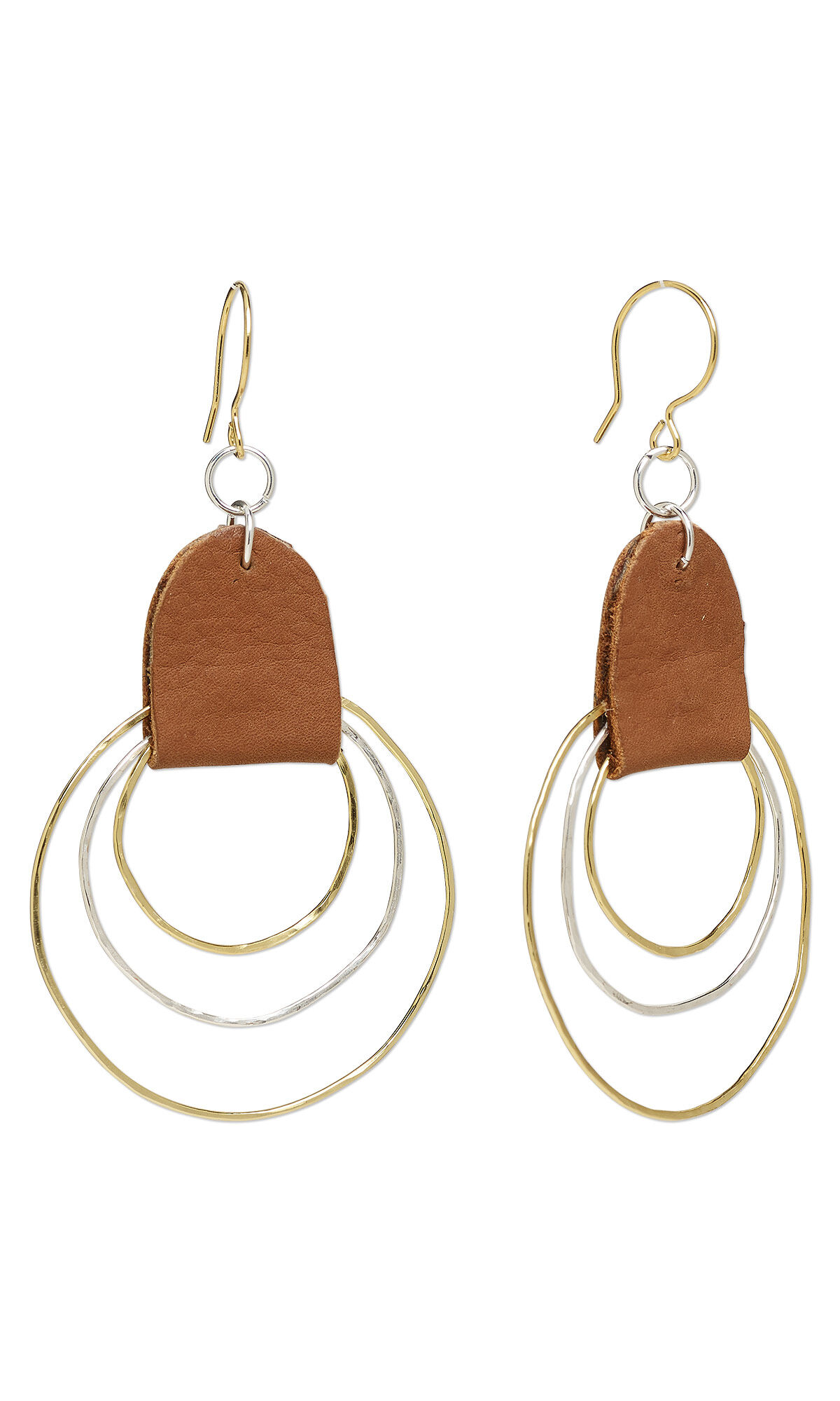 Earrings with leather tabs and wire hoops