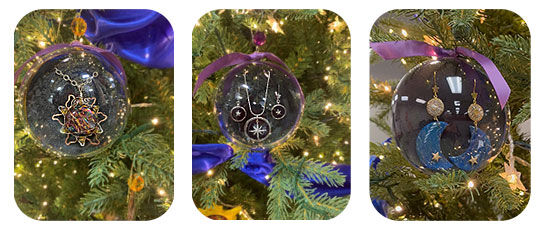 Three close-ups of Christmas ornaments
