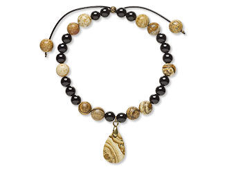 An image of a bracelet with picture jasper and black onyx beads